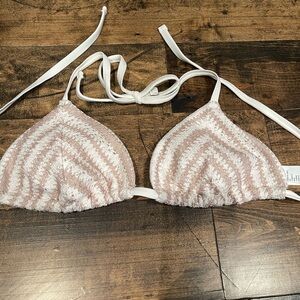 Hollister Pink and White Striped Bikini Top